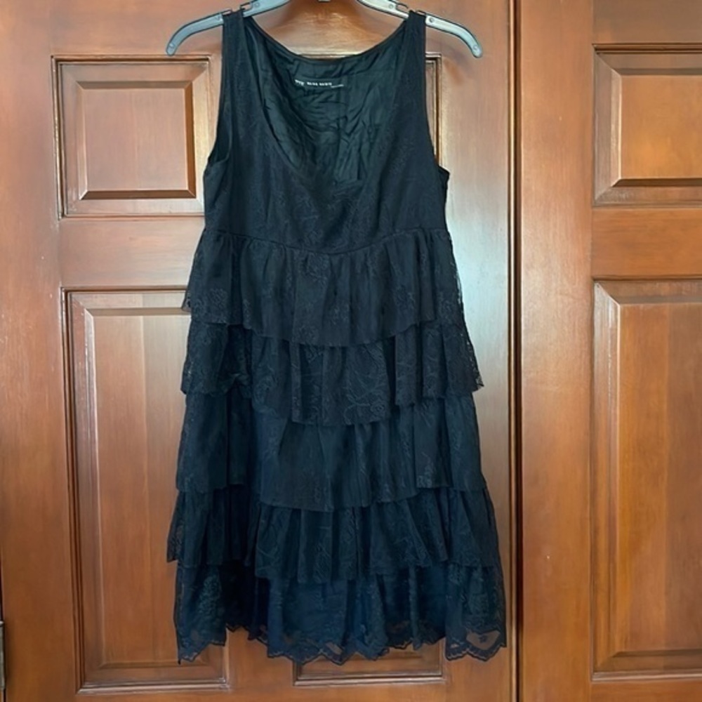 Zara tiered lace tunic tank dress black